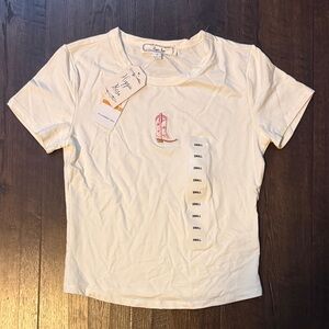 Hippie Rose White T-Shirt with Pink Boot Design